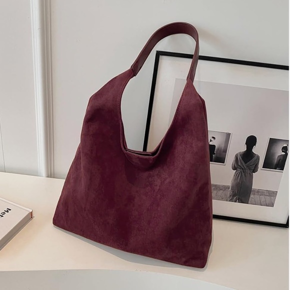Elegant Burgundy Faux Suede Tote Bag - Picture 1 of 2